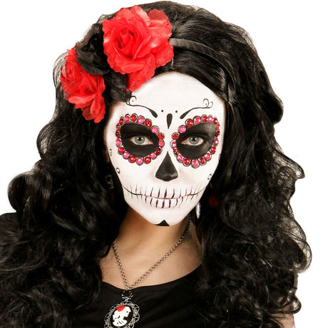 Diadema Catrina con rosas rojas y negras