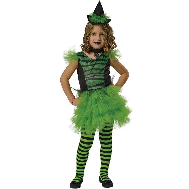 Disfraz de Bruja Glamourosa verde para niña