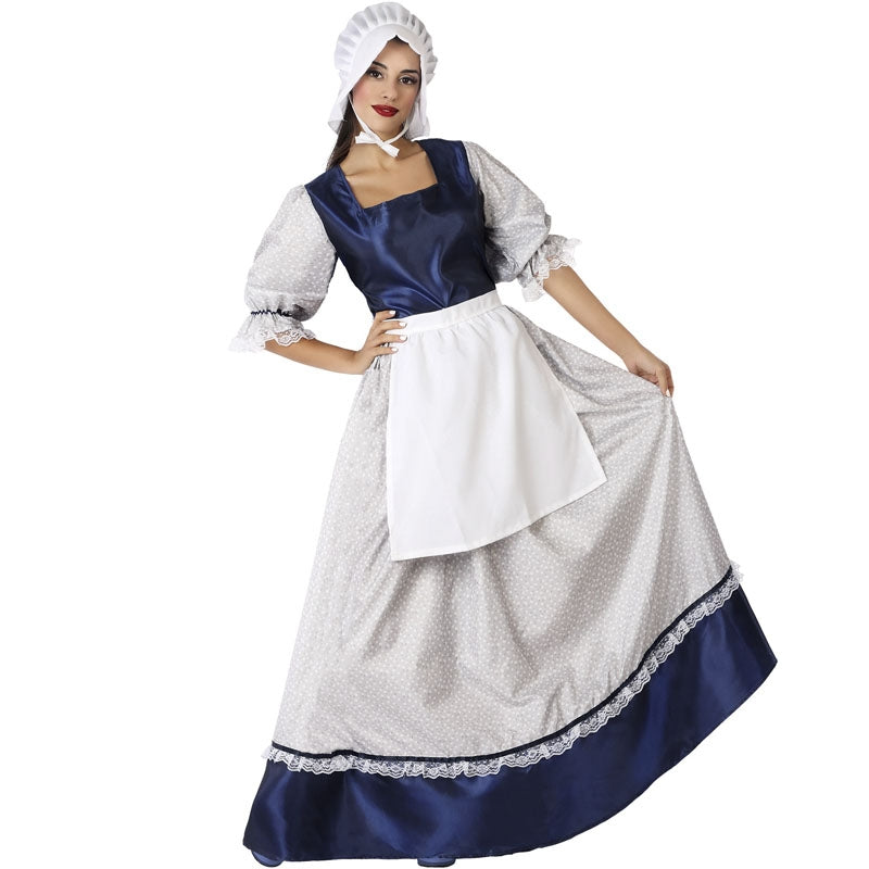 Disfraz de Tabernera medieval azul para mujer