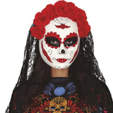 Máscara Catrina con flores y velo