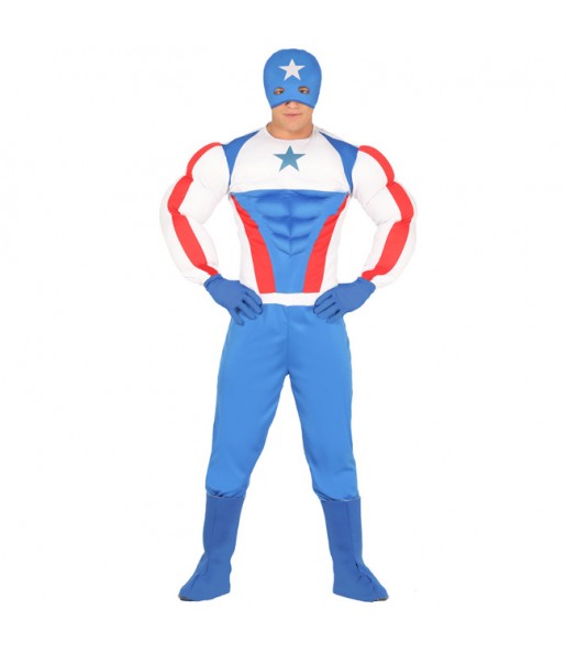 Muskulöser Captain America Erwachseneverkleidung für einen Faschingsabend