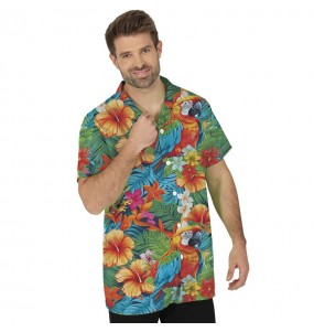 Camisa Hawaiana tropical con loros