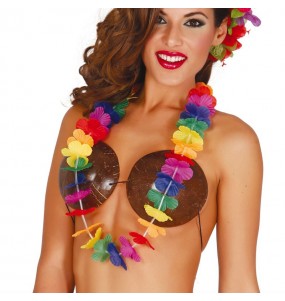 Mehrfarbige Hawaii-Blumen-Halskette um Ihr Kostüm zu vervollständigen