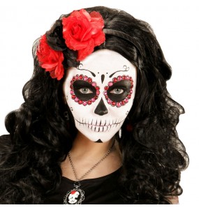 Catrina-Stirnband mit roten und schwarzen Rosen zur Vervollständigung Ihres Horrorkostüms