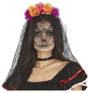 Lila und Orange Catrina Blume Stirnband mit Schleier