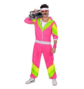 Erwachsene Retro-Trainingsanzug in fluoreszierendem Pink Kostüm