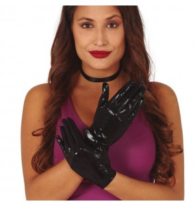 Kurze schwarze metallisierte Handschuhe um Ihr Kostüm zu vervollständigen