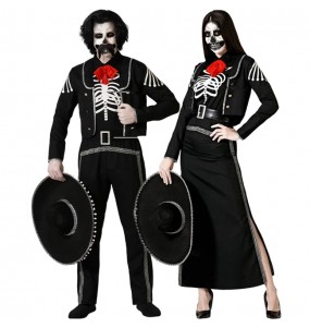 Dunkle mexikanische Skelette Kostüme für Paare