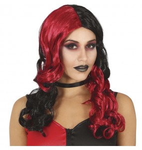 Harley Quinn rote und schwarze Perücke