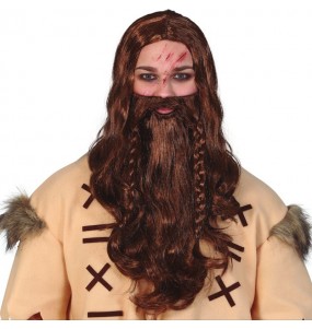 Lange Wikingerperücke mit Bart um Ihr Kostüm zu vervollständigen