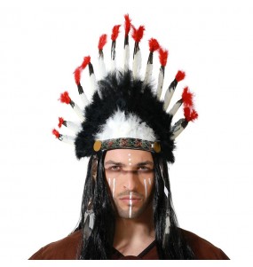 Amerikanischer Indianer-Kopfschmuck mit Federn um Ihr Kostüm zu vervollständigen